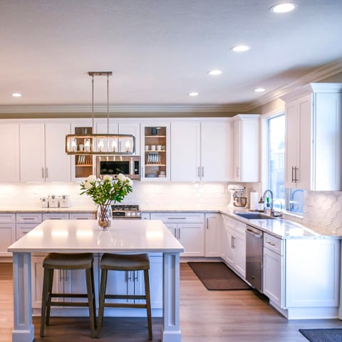 white wooden cupboards